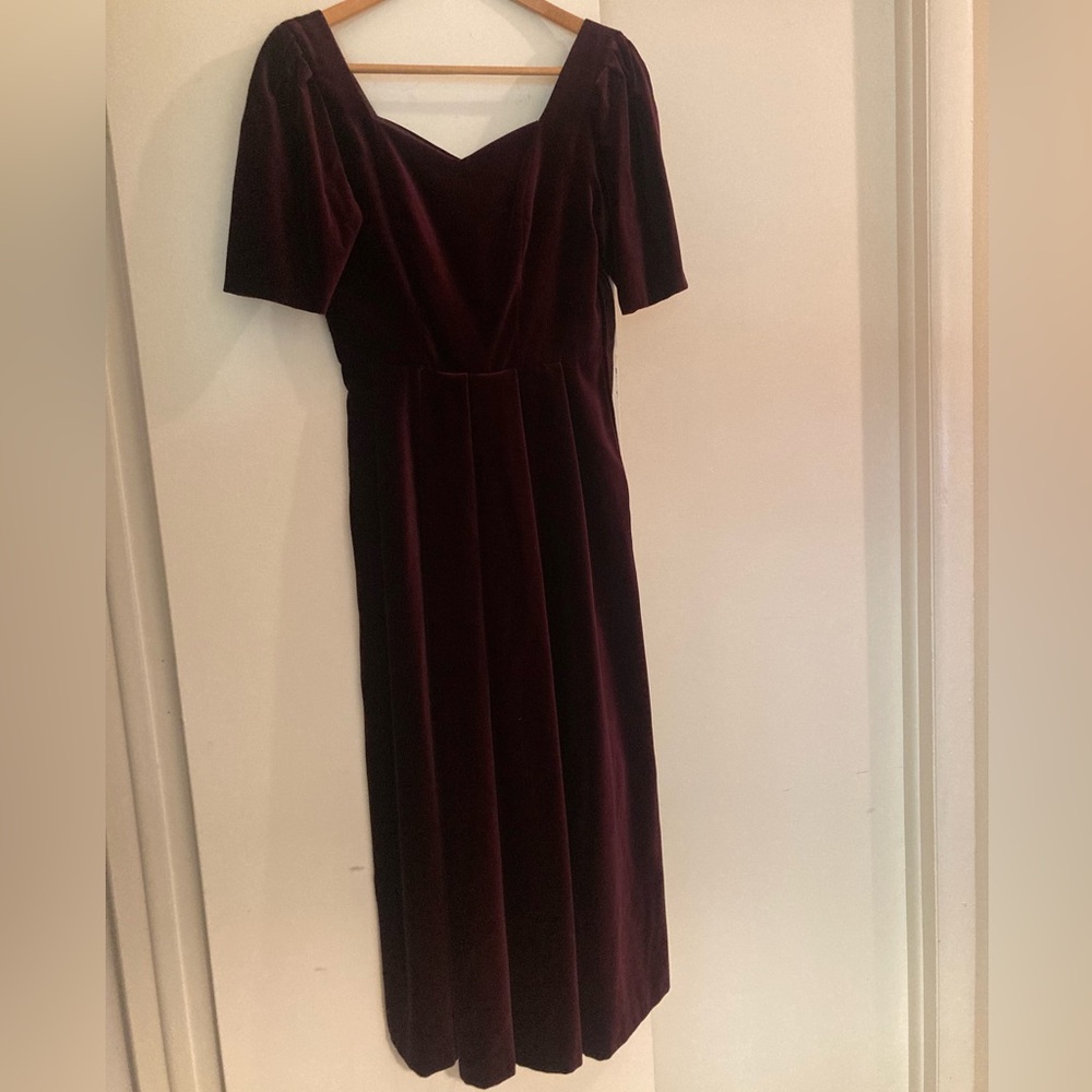 Laura Ashley Velvet Midi Dress in Deep Wine